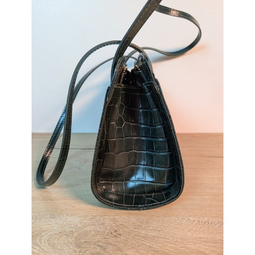 Hunter Green Croc Pattern Divina Firenze Handbag Shoulder Purse Made in Italy - Picture 4 of 9